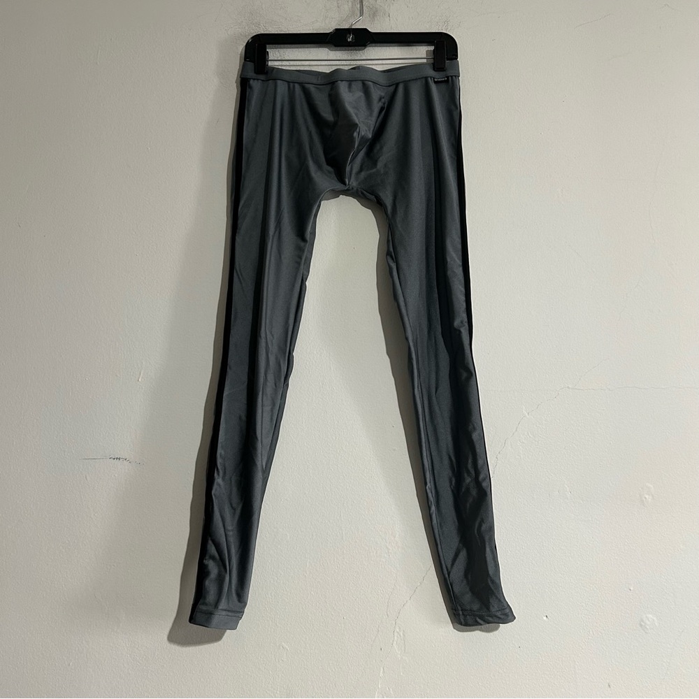 N2N Bodywear Grey Shiny Side Stripe Pouch Tights Large Gym Running Activewear